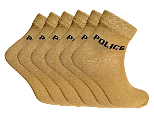 Image of Police Socks For Men Women Khaki Ankel Length Cotton Spandex Ankle Length Versatile Comfort Beige Socks Pack Of 6 Pairs, Khaki | Beige