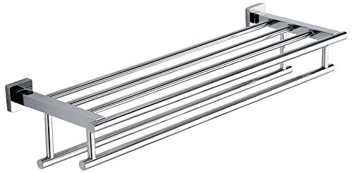 QT Home Decor 24 Inch Towel Rack with Shelf, Double Bar - Square, Polished