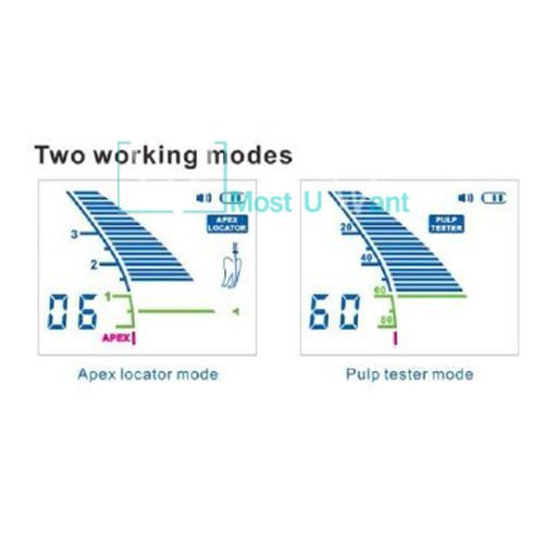 Diagram showing Apex Locator mode display and Pulp Tester mode display