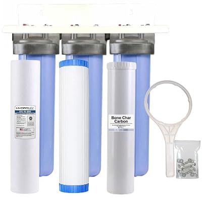 AFWFilters 20-inch 3 Stage High Flow Whole House Bone Char Carbon Filter for Low pH, Acidic Water, Fluoride, Radioactive Isotopes, Arsenic, Chlorine, Chemicals, and Odor Removal