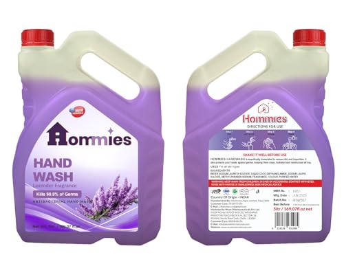 Image of Hommies Liquid Handwash, Refill Can | Fights Germs | Ph-Balanced Formula | No Added Triclosan & Parabens | Rich Lathering Formula With Anti-Bacterial Properties| Soft on Hands - 5 Litre (Lavender)