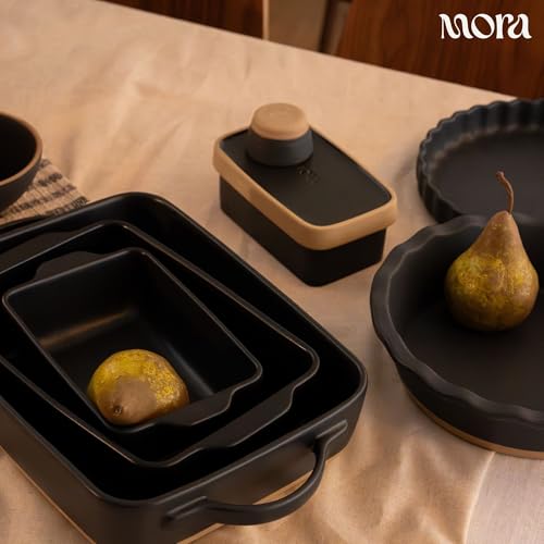 Image of Mora Ceramic Set of 2 Baking Dishes For Casserole, Banana Bread, Brownies, Broiling, Roasting, and Baking. 7x11 in and Loaf Pans - Porcelain Serving Bakeware from Oven to Table. Freezer Safe - Liquorice