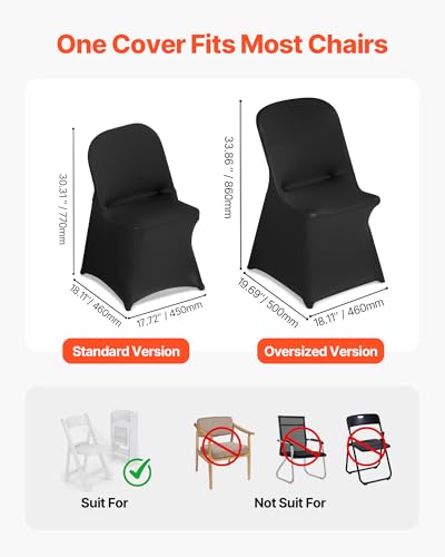 Image of VEVOR Chair Covers, Polyester Spandex Chair Cover, Stretch Slipcovers for Wedding Party Dining Banquet Flat-Front Chair Covers (Black-c-XL, 30PCS)