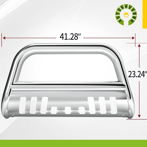 Autosaver88 Bull Bar Compatible For 2007-2021 Toyota Tundra/2008-2022 Sequoia, 3" Stainless Steel Tubing Brush Push Bar Front Bumper Grille Guard - Chrome #TOP2