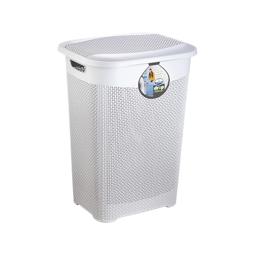 Image of Joyo Drop Laundry Multipurpose Plastic Laundry Basket /Bin /Hamper /Bucket /Storage Organizer With Lid, 54 Ltr - Grey