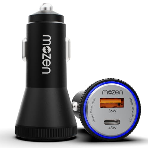 Image of MOZEN by Amkette 81W Dual Output Fast Car Charger with Type-C PD & USB, LED Indicator, Compatible with All Cars for iPhone & Android Smartphone, Smartwatch, Earbud, Power Bank (Black)