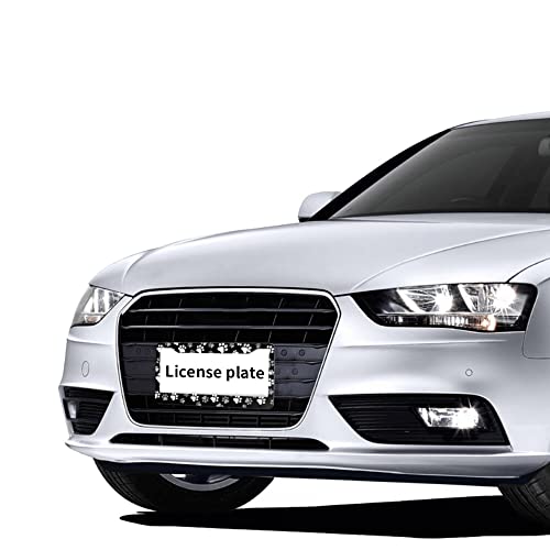 Dog Paw License Plate Frame 2 Pcs Personalized Dog Paw Print Design License Plate 2 Holes And Screws Black Personalized Car Accessories For Pet Lovers Black White Dog Print License Plate Frames #TOP5