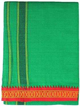 Men's Cotton Ethnic Wear 2 m Dhotis/Mundus with 1.2 m Angavastram for Festivals and Daily Use (Green, Free Size)