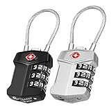 ZHEGE TSAロック 南京錠 スーツケース 鍵 ダイヤル錠 ワイヤー 盗難防止 バッグ用 海外旅行 日本語説明書付き（ブラック＆シルバー）