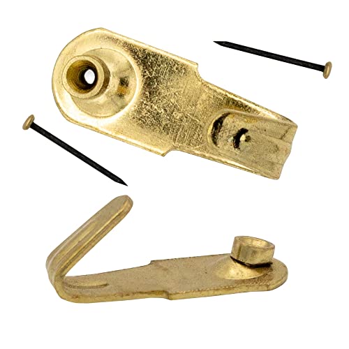 Image of Poster Palooza Professional 20 LB Brass Plated Picture Hangers with Hardened Steel Pins Pack of 10 for Picture Frame Hanging