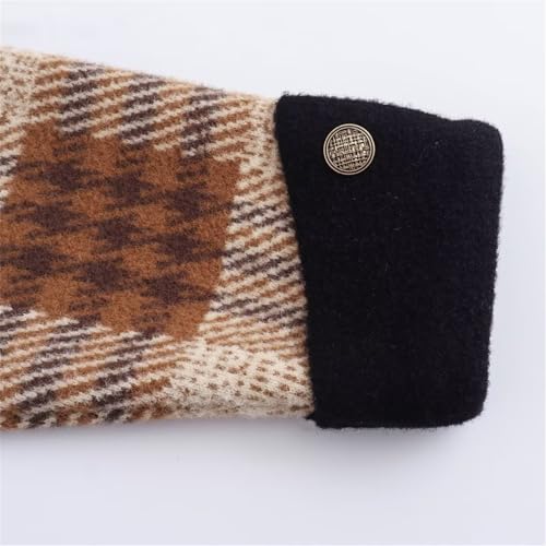 HOULENGS Women's Vintage Long Sleeve Plaid Print Cardigan Sweater Button Down Lapel Knit Sweater Coat with Pockets4