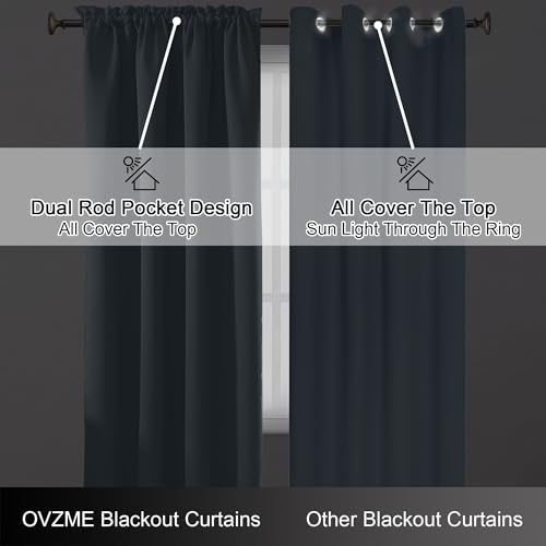 Image of Stone Blue Short Blackout Curtains for Bedroom 45 Inches Long 2 Panels, Solid Thermal Insulated Blackout Curtains, Energy Saving Soft Fabric Window Drapes, Dual Rod Pocket, 2x40Wx45L Inches