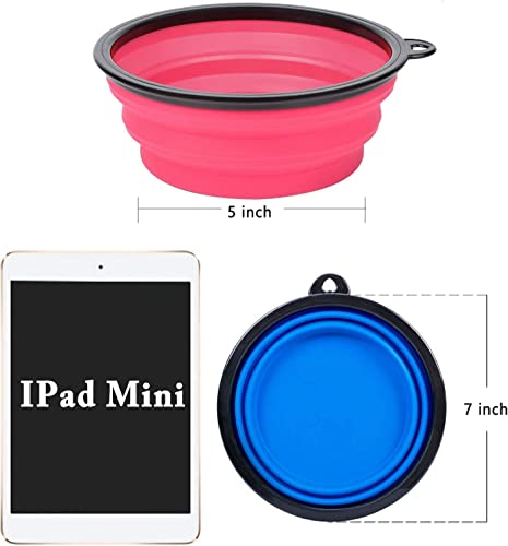Image of PetBonus 2-Pack Large Silicone Collapsible Dog Bowl (4 Cups,34oz), BPA Free and Dishwasher Safe, Portable Foldable Travel Bowl, Food and Water Bowls for Dogs and Cats - 2-Color Carabiners Per Set