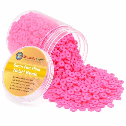 Mandala Crafts 6mm Hot Pink Jewelry Making Polymer Disc Clay Heishi Beads