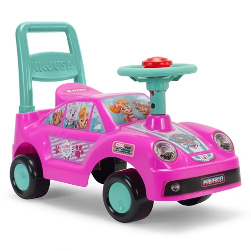 Correpasillos Bebé Patrulla Canina Skye y Everest +12 Meses con Volante y Claxon – Coche Andador Infantil para Empujar y Montar – Juguete Motricidad Estable, Ergonómico y Ligero – Rosa | INJUSA