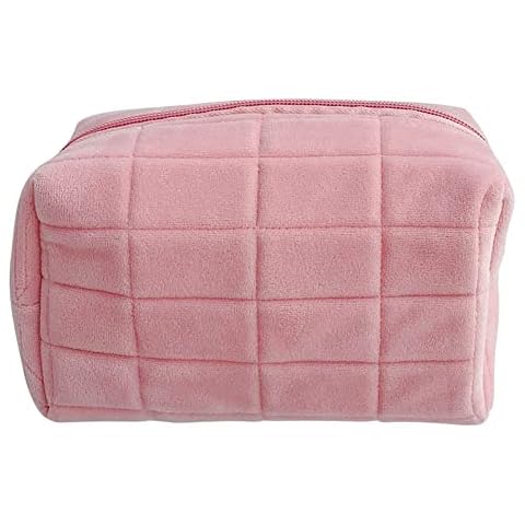 Plush Cosmetic Bag Portable Zipper Makeup Bag Solid Color Stationery Organizer Large Capacity Pillow Bag Cute for Women Girls Cover