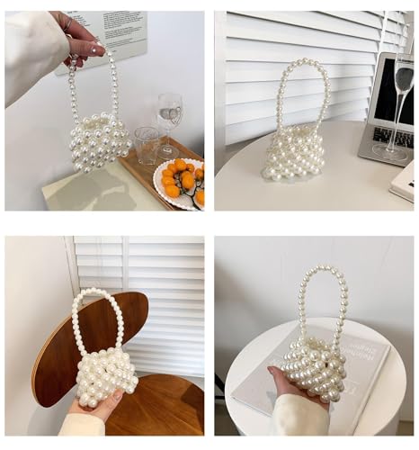 Image of Girls Mini White Pearl Purse Handbag Acrylic Beads Handbag Tiny Handbags Pearl Beaded Clutch Evening Bag for Women