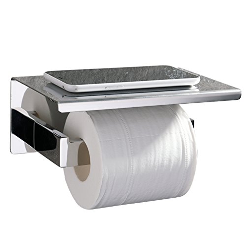 Preisvergleich Produktbild ubeegol Edelstahl Toilettenpapierhalter mit Ablage Chrom Klorollenhalter Klopapierhalter WC Papier Halterung 2 in 1 Toilettenrollenhalter Bohren Wandhalter, Glänzend