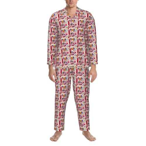 Pyjama long homme avec imprimé journal anglais ensemble nuit confortable - 5