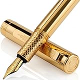 Scriveiner vergoldeter Füllfederhalter (mittel), preisgekrönter Luxus-Stift, schwerer Taschenstift mit Echtvergoldung, Schmidt-Feder, bestes Gold-Plated Fountain Pen Medium