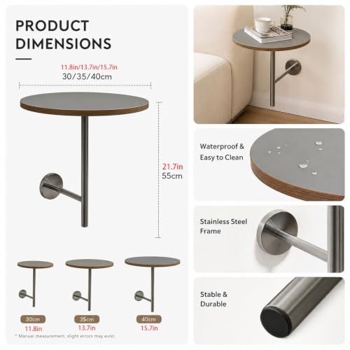 Mesa auxiliar de pared en L flotante de 35cm para noche y café color blanco y nogal 4