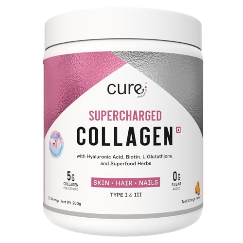 Image of Supercharged Collagen Powder 200g | Type I and III Collagen Peptides with Biotin L-Glutathione Sea Buckthorn | Skin Hair Nails Support | Orange | Men and Women | 25 Servings