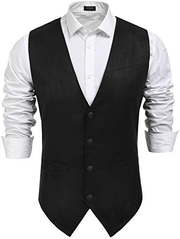 COOFANDY Men's Suede Leather Suit Vest Casual Western Vest Jacket Slim Fit Vest Waistcoat (XXL.Black)