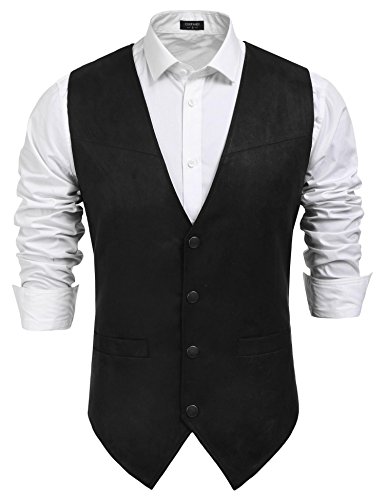 Coofandy Men's Suede Leather Suit Vest Casual Western Vest Jacket Slim Fit Vest Waistcoat (Xxl.black) #TOP24
