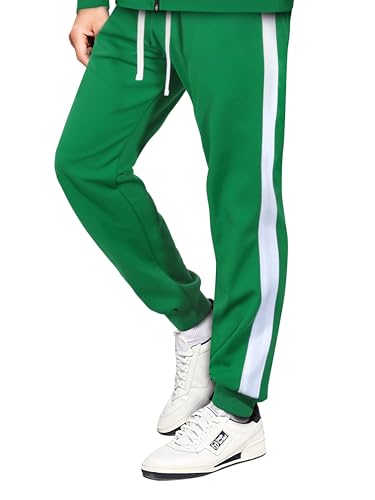 Hat and Beyond Mens Premium USA Made Track Pants Striped Atheltic Casual Running Everyday Bottom (Medium, Kelly Green/White (Pant))