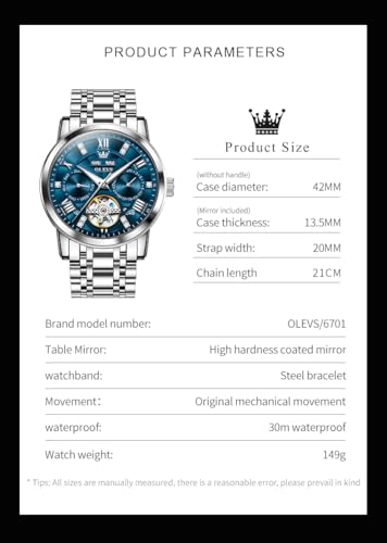 Image of OLEVS Mens Automatic Mechanical Watch Skeleton Tourbillon Luxury Dress Stainless Steel Wrist Watch