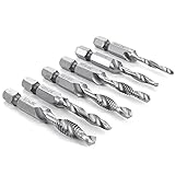 Bestgle Brocas para Rosca combinado brocas rosca vástago Hexagonal de 1/4" HSS Tornillo Herramienta roscadora de Tornillo 6-32NC 8-32NC 10-32NC 10-24NC 12-24NC 1/4-20NC