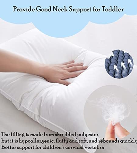 Toddler Pillow with Pillowcase - Soft and Comfortable Kids Pillow for Sleeping - Small Pillows & 100% Natural Cotton Pillow Covers for Cot Bed Travel Daycare Cribs Nap, 13 x 18 Inches White