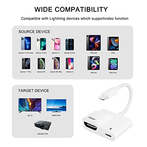 Masaya Hdmi Iphone Adapter For Tv,Digital Av Adapter 1080P Video & Audio Sync Screen Converter Av Adapter For Ipad, Support Hd Tv/Projector/Monitor [No Need Power] #TOP6