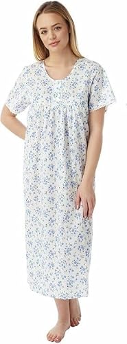 Image of iTRONiK NEW Ladies Floral Poly Cotton Nightdress Nightie Size 10-30 Plus Size Pink Lilac or Blue (Blue, 24-26)