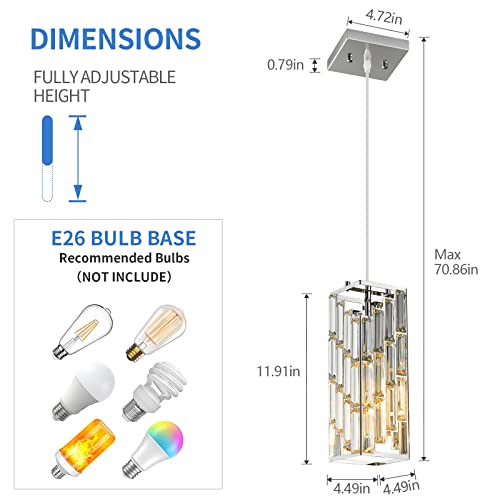 Image of Chrome Pendant Lighting Modern Pendant Light, Mini Crystal Chandeliers,Adjustable Pendant Light Fixture for Kitchen Island Dinning Room Bedroom (2 Pack)