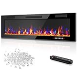 Vitesse 60 Inch Ultra Thin Electric Fireplace-Narrow Bezel Linear Fireplace Heater Recessed Wall Mounted, Remote and Screen Control, 8H Sleep Timer, Low Noise, 750/1500W for Living Room, Bedroom