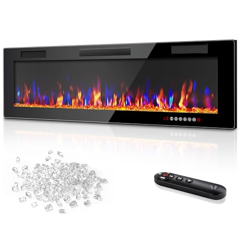 Vitesse 60 Inch Ultra Thin Electric Fireplace-Narrow Bezel Linear Fireplace Heater Recessed Wall Mounted, Remote and Screen Control, 8H Sleep Timer, Low Noise, 750/1500W for Living Room, Bedroom