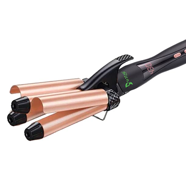 Ceramic Tourmaline 3 Barrel Curling Iron for Hair, 25mm, Adjustable Temperature, Quick Heat Up - Pink