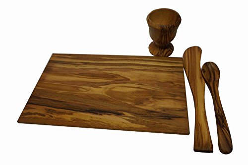 Piccolo in Legno di ulivo set colazione 4 pezzi tagliere coltello da burro Portauovo cucchiaino da caffè Olive legno set colazione Single
