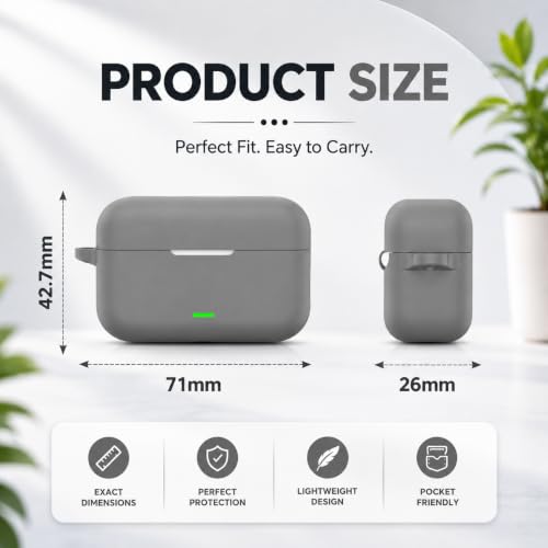 Image of Silicone Case for Realme Buds T500 Pro TWS Earbuds | Shockproof 360 Protective Cover | Heavy-Duty Carabiner Clip | LED Visible | Soft Anti-Slip & Lightweight Case (Gray)