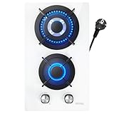 Placa de Gas 2 Fuegos Blanco, Vidrio Blanco