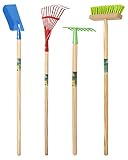 Agrarflora 4-teiliges Kinder Gartengeräte-Set - Kinderspielzeug - für Draußen - kindergerechtes Garten-Set - Rechen, Fächerbesen, Schaufel und Besen