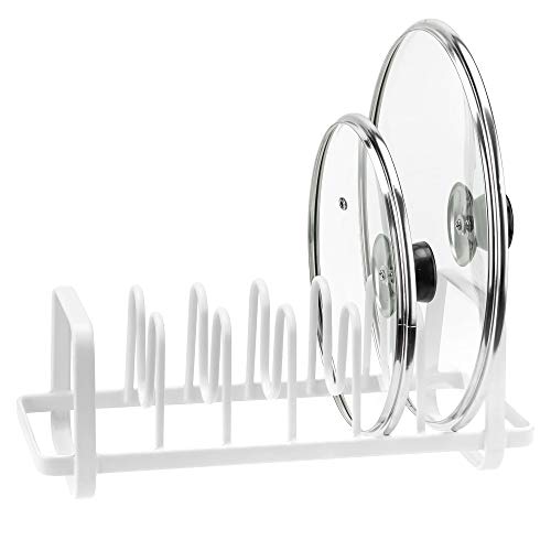 Slideep Pot Lid Holders, Cutboard Pan Bakeware Cookware Organizer Rack for Kitchen, Pantry, Cabinet, Storage Rack with 7 Dividers White - 2 Pack