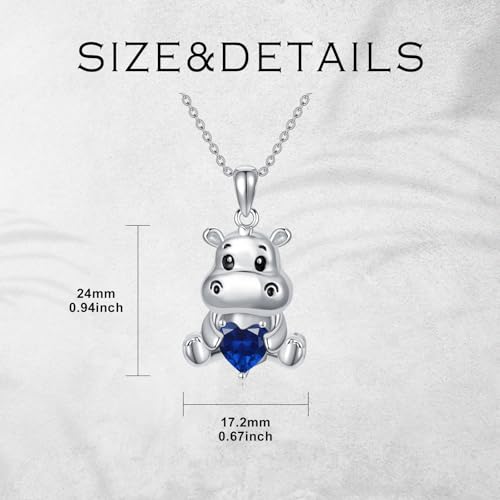 Image of PROESS Animal Birthstone Necklace 925 Sterling Silver Otter /Axolotl /Hippo /Elephant /Dachshund /Monkey /Red Panda Pendant Necklace Animal Birthstone Jewelry Gifts for Women