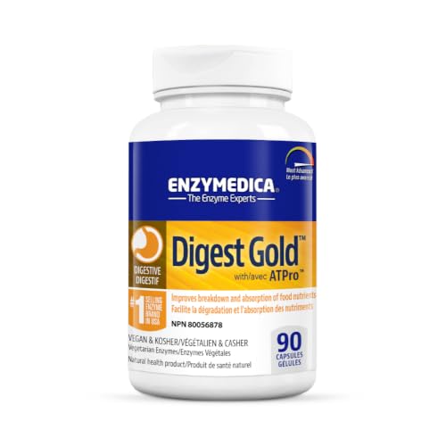 Enzymedica Digest Gold + ATPro, Maximum Strength Digestive Enzymes, Helps Digest Large Meals for Instant Bloating Relief, 90 Count