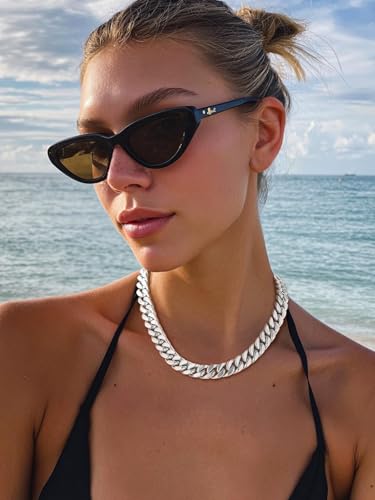 FindChic Chunky Cuban Link Chain for Women, Silver/Gold Plated Choker Trendy Statement Necklace, Thick Curb Chain Hip Hop Punk Jewelry Gift, Unisex Size 5/12/14mm2