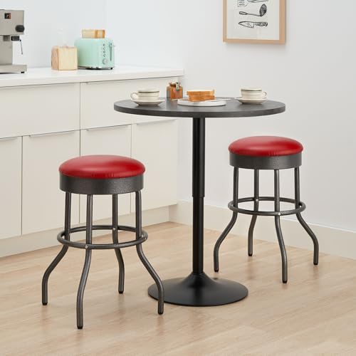 Butaco giratorio de 25 pulgadas de cuero sintético TRINITY para barra de cocina, isla y bar, acabado negro antracita, rojo, juego de 2 miniatura 2