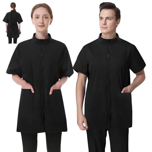 2 Pack Pet Grooming Workwear with Full Zipper Hair Repellent Groomer Uniforms Anti-Static Waterproof Cosmetologist Barber Work Clothes Pet Shop Smock Jacket for Women Men Large