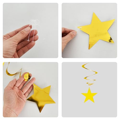 Image of BEISHIDA Blue Gold Stars Hanging Swirls Graduation Hanging Ornament Decorations for Birthday Party Baby Shower Congrats Grade 2026 Graduation Decorations,Pack of 15