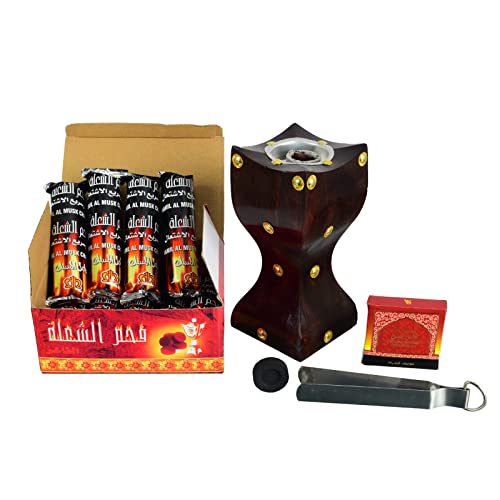 Image of Discrimination Charcoal Box 100 Disc with Tong for Burning Dhoop, Wooden Incense Cone Holder and Bakhoor for Office and Home /Charcoal Box Wooden Holder /Stand